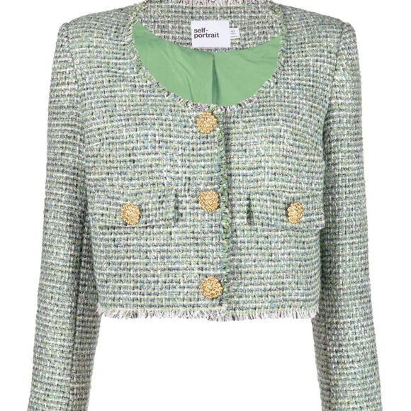 Green Bouclé Cropped Jacket with matching bralette(size 10)
This cropped jacket - Picture 1 of 9